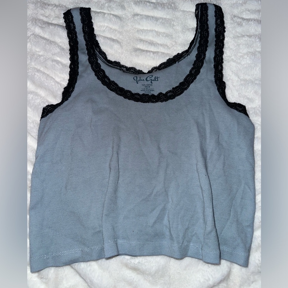 Brandy Melville Blue and Black Lace Cropped Tank